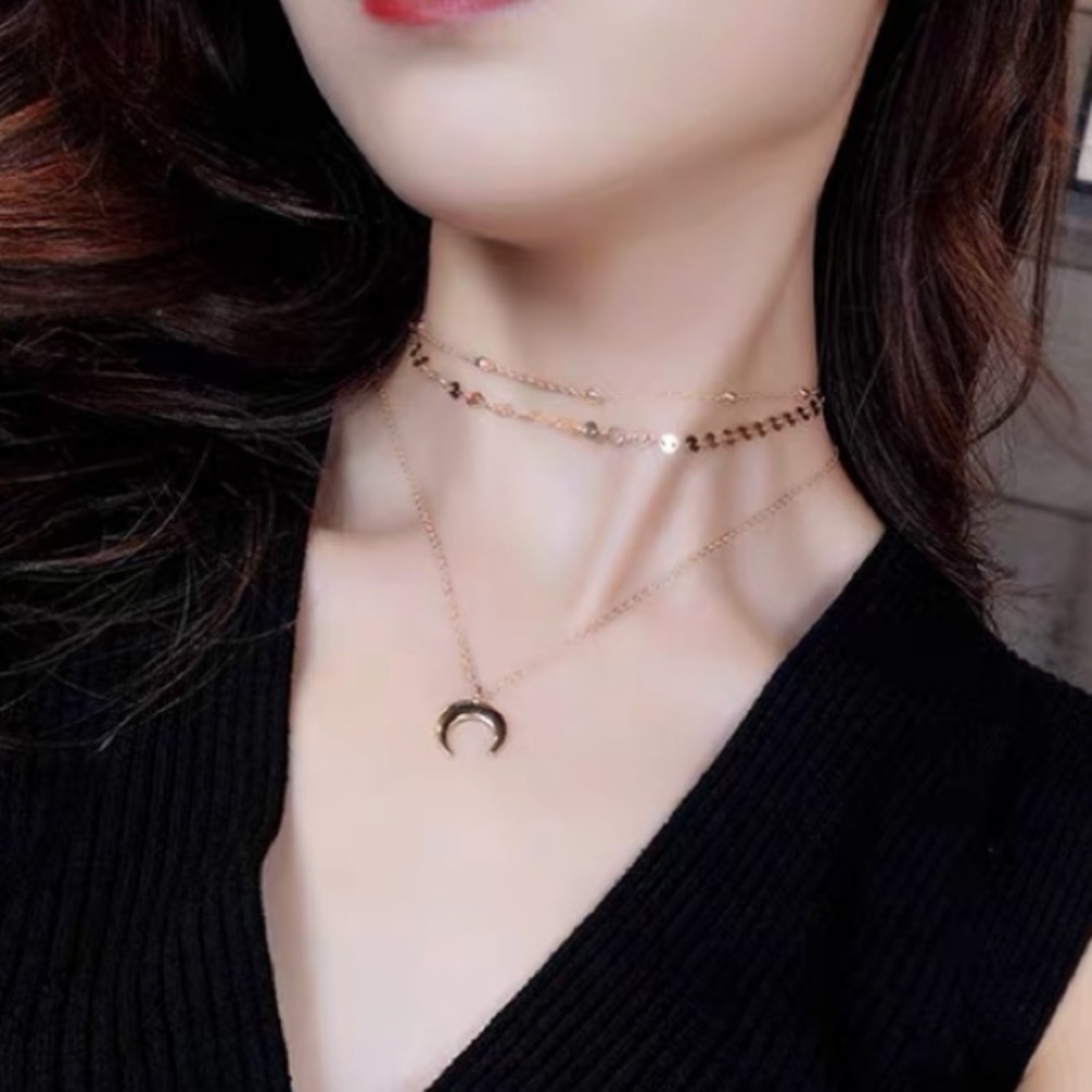 Boho Gold-Tone 3 Multilayer 2 choker necklaces and 1 necklace